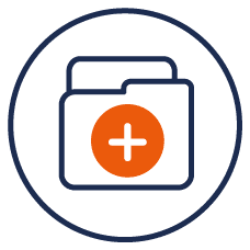 Follow up care A health folder icon with orange and blue colors.
