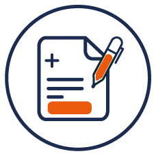 Treatment Plan A icon of a sheet of paper and a pen with orange and blue colors.