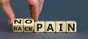 Letter blocks spelling out "no back pain"