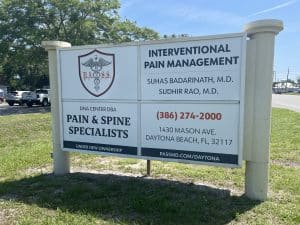 The outside sign of Pain and Spine Specialists of Florida Daytona office