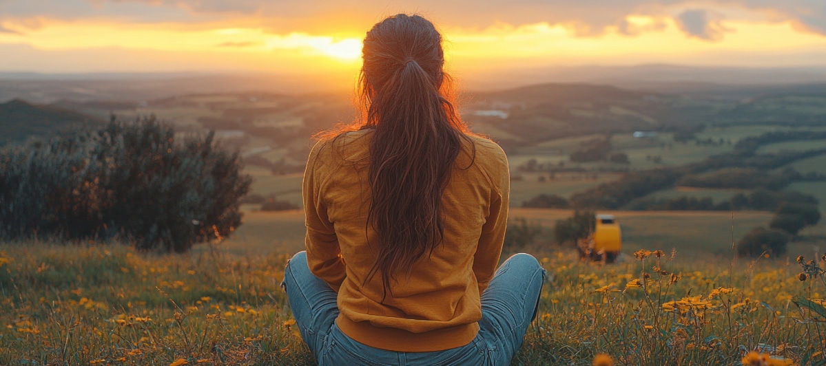Ideal Candidates for Kyphoplasty-6-Sit A woman sits cross-legged at watches the sun set after kyphoplasty treatment