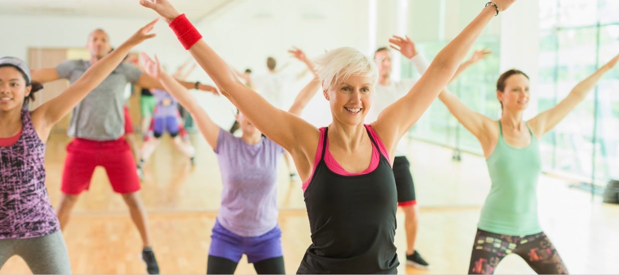 Pain PUmp-1 (21) A woman smiles as she participates in an exercise class as part of her injury recovery