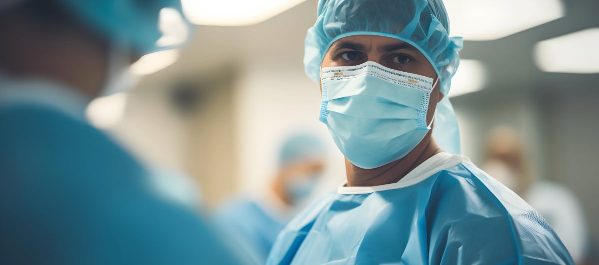 Relieving Spinal Stenosis Pain Non-Surgical Treatment Options-5-Surgeon A doctor with an exam mask and scrubs is ready for minimally invasive treatments for spinal stenosis