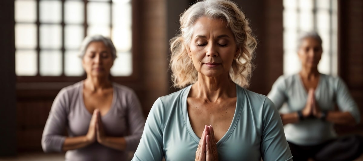 The Pros and Cons of Kyphoplasty-4-Yoga A group of older people sit and meditate during yoga class
