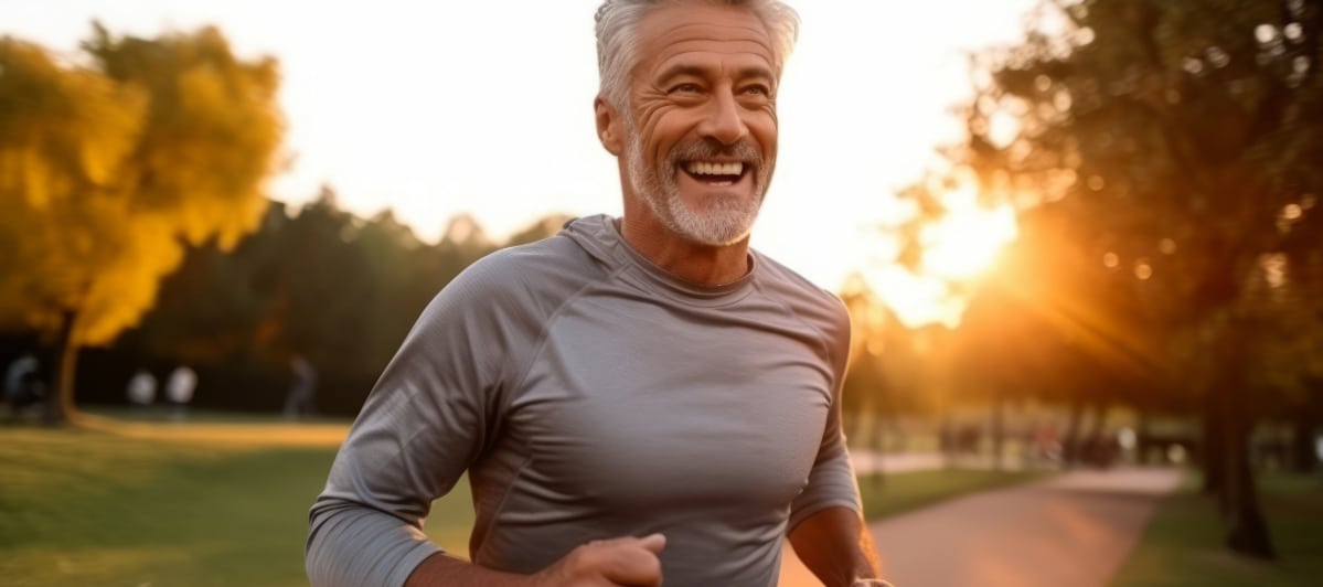 The Science Behind Platelet-Rich Plasma Therapy-5-Runner An older man smiles as he jogs through the park after platelet-rich plasma