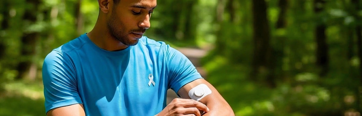 The Ultimate Guide to Blood Glucose Monitoring Kits-7 A runner takes a break from a jog on a nature trail to check his glucose levels