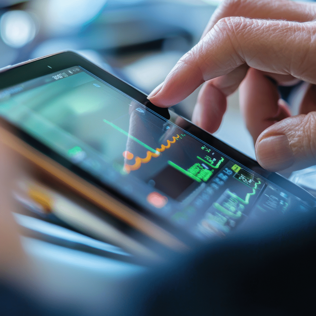 A patient checks her glucose levels with a glucose monitoring implant app