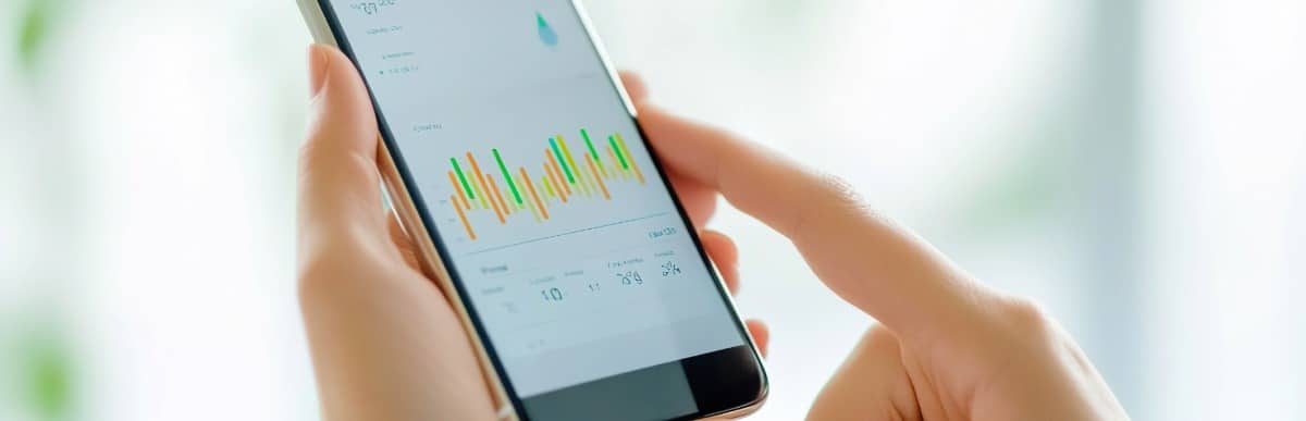 What to Expect When Getting a Glucose Monitoring Implant-3 A woman holds a phone and looks at her levels transmitted from her glucose monitoring implant