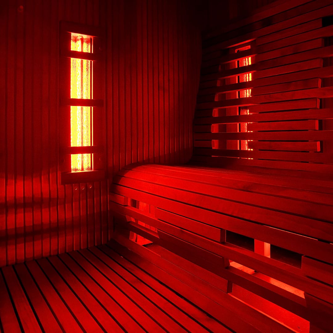 sauna A infrared sauna with red lights